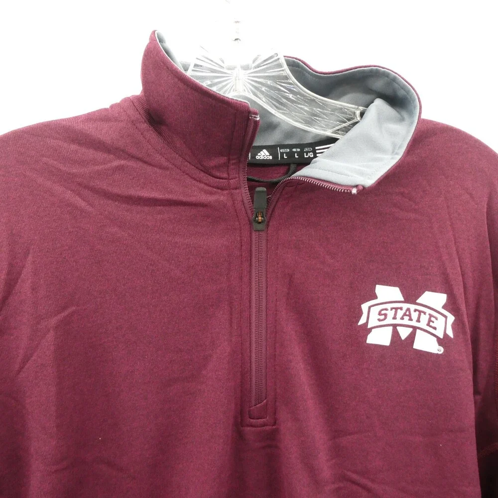 Mississippi State Bulldogs Mens‎ Large Red Adidas 1/4 Zip Fleece Climawarm New